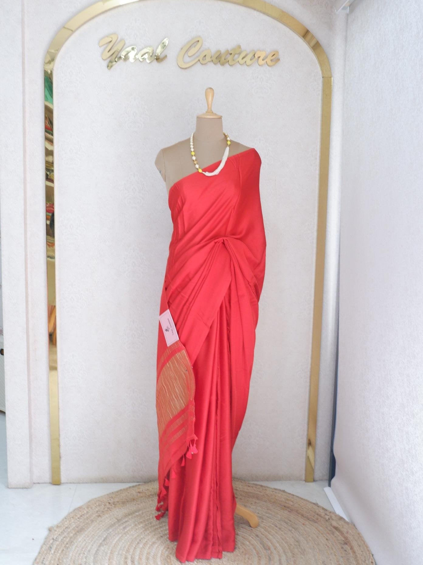 Modal Plain Saree Red
