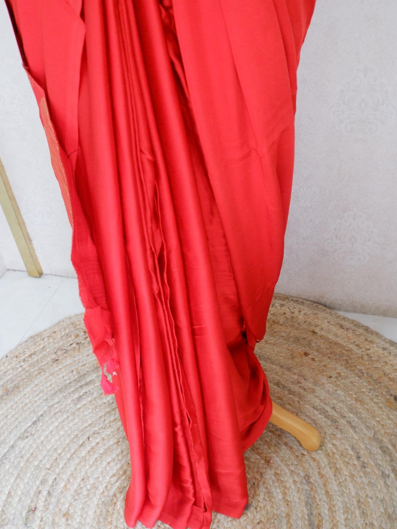 Modal Plain Saree Red