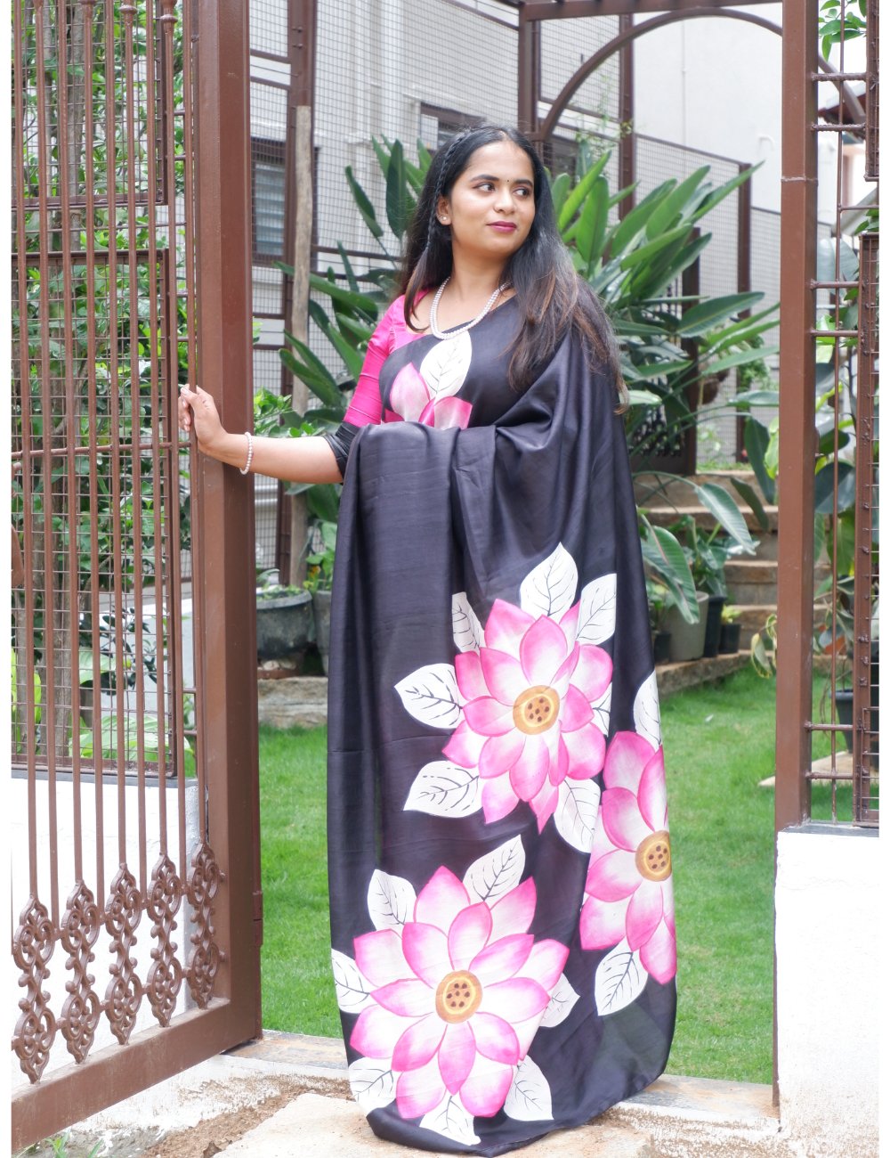 Black Hand-Painted Bishnupuri Silk Saree