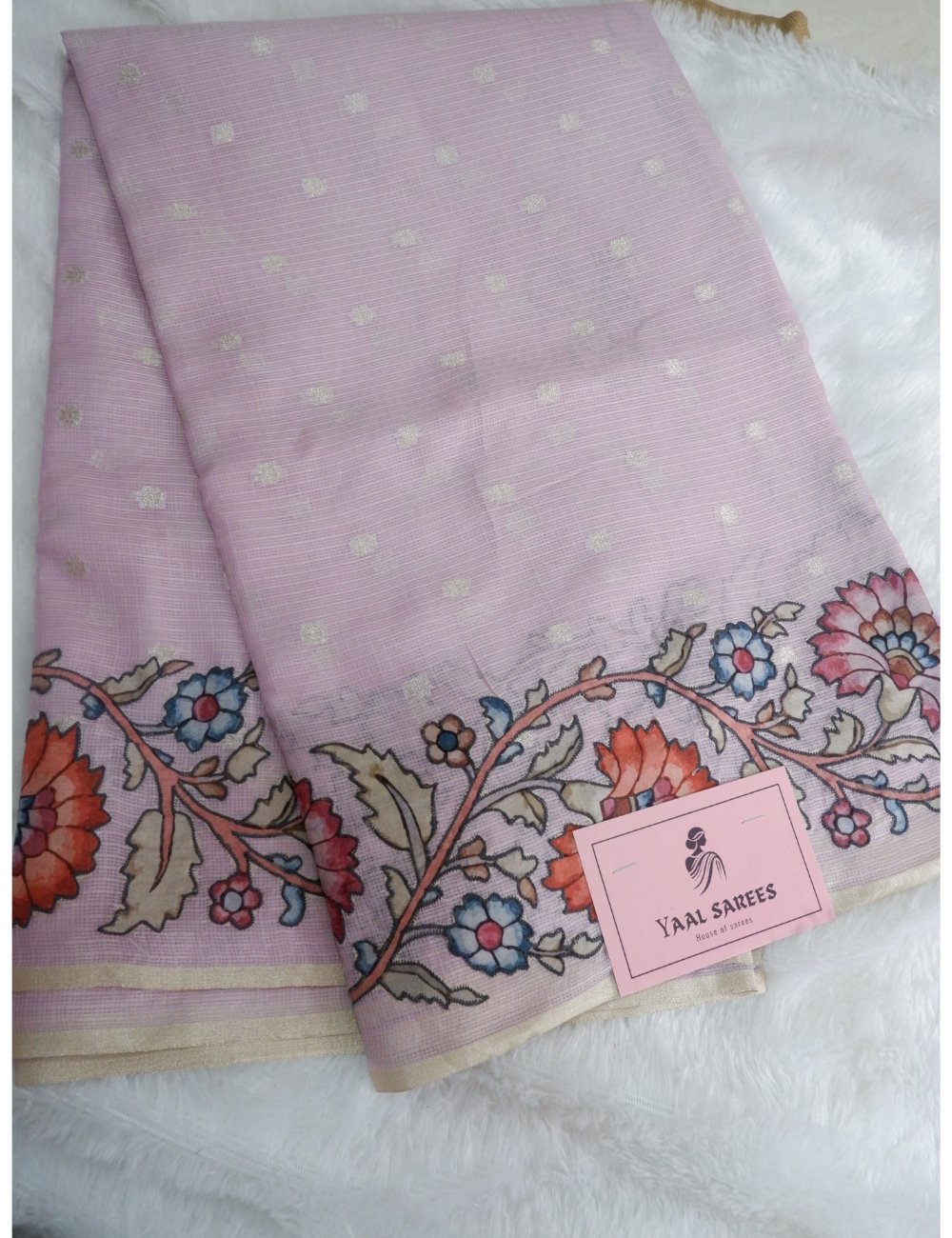 Kota Saree with Applique Work Peach Lavender
