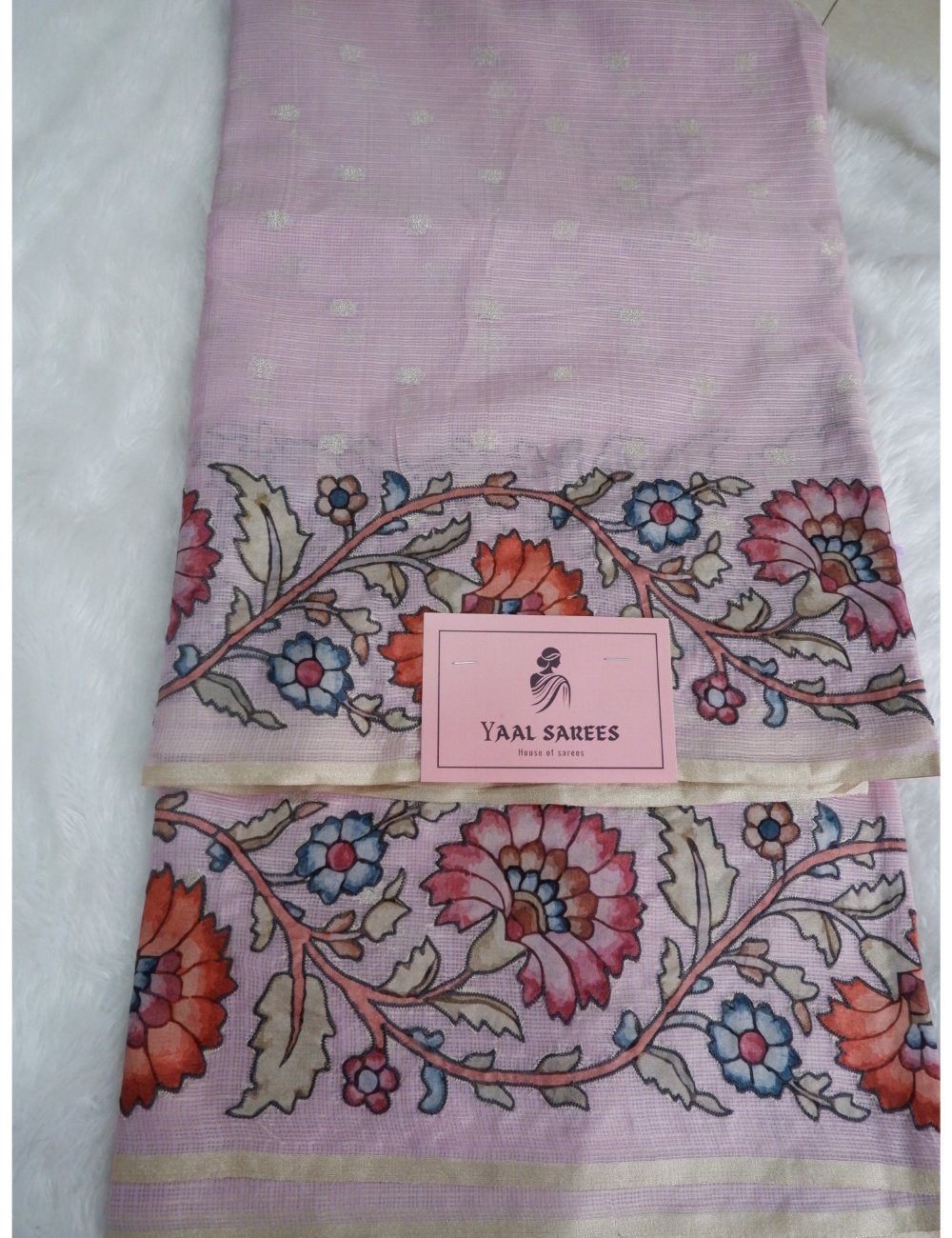 Kota Saree with Applique Work Peach Lavender