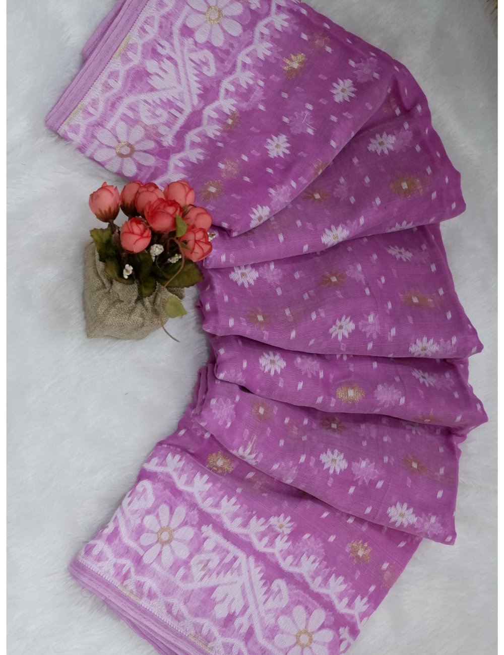 Light Purple Cotton Jamdhani Saree