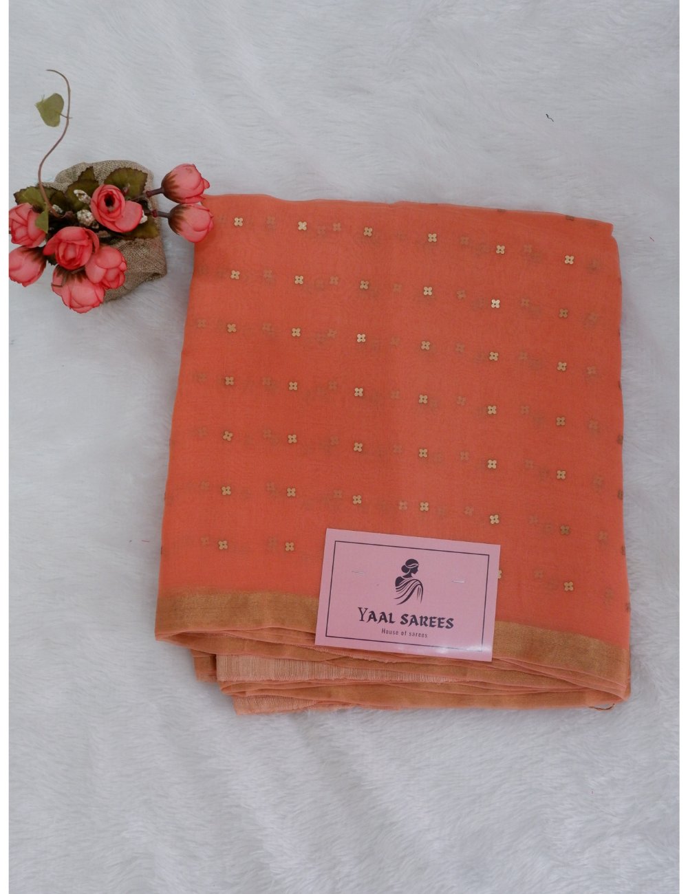 Muslin Saree with Sequence Weaving Peach