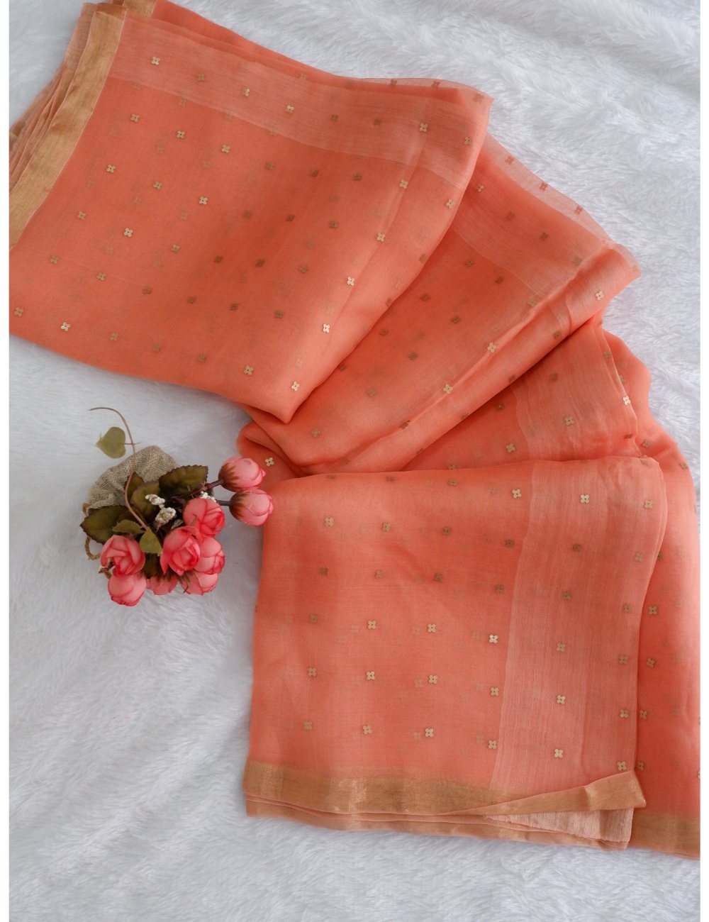 Muslin Saree with Sequence Weaving Peach