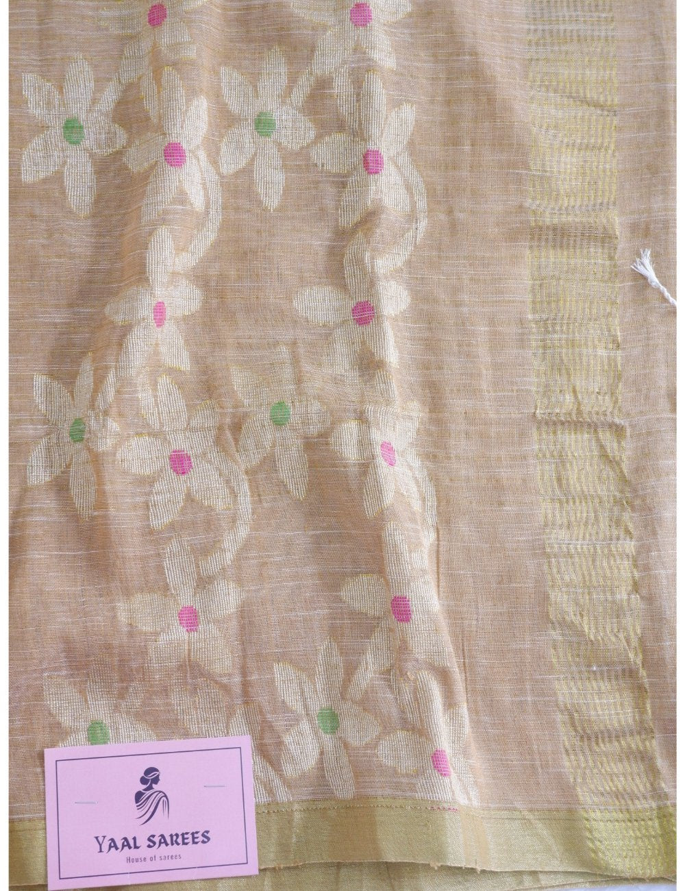 Sandal Linen Saree with Jamdhani Weaving