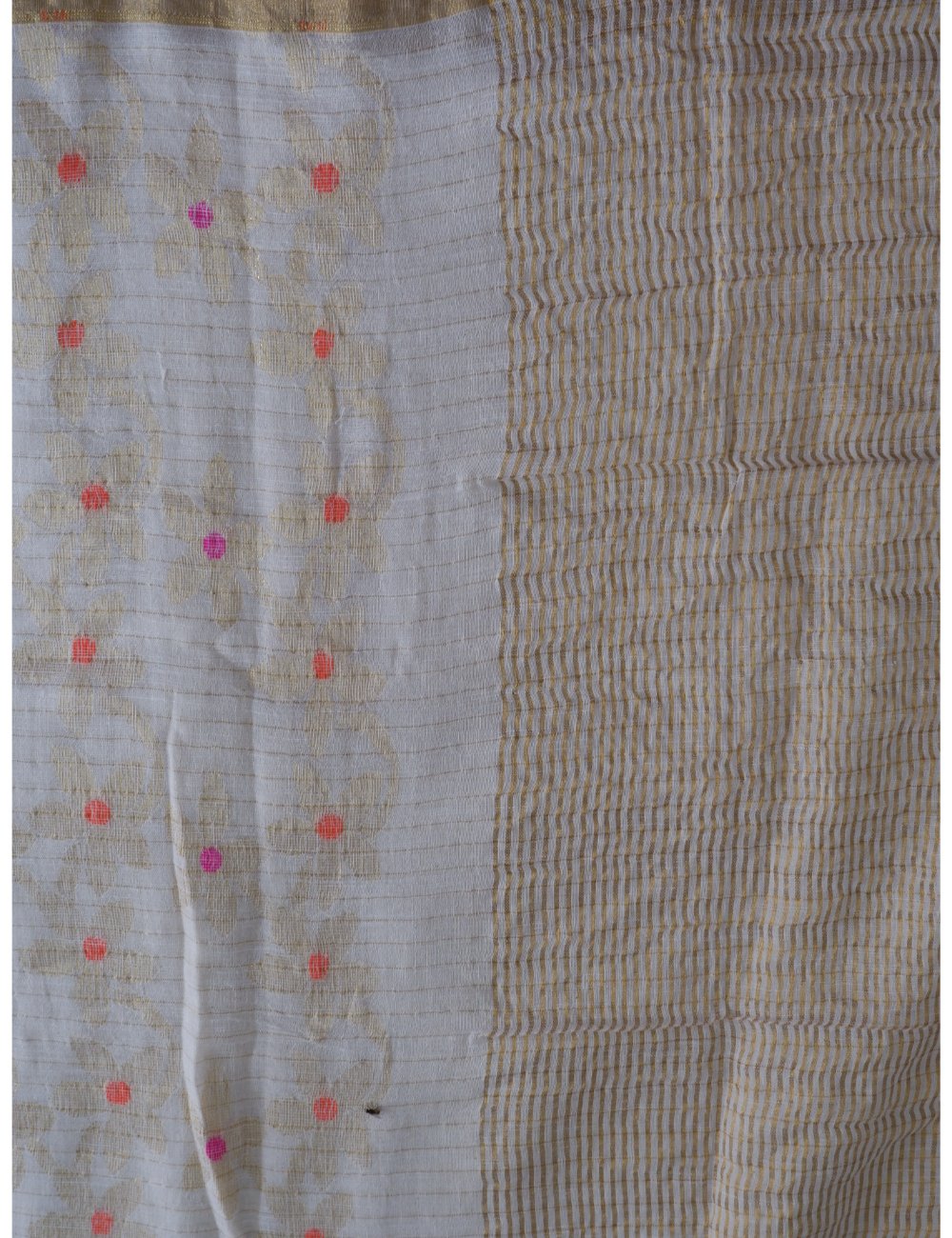 White Linen Saree with Jamdhani Weaving