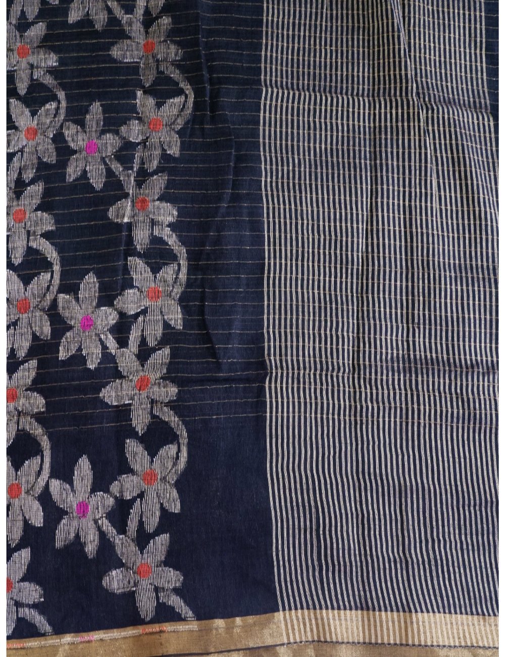 Black Linen Saree with Jamdhani Weaving