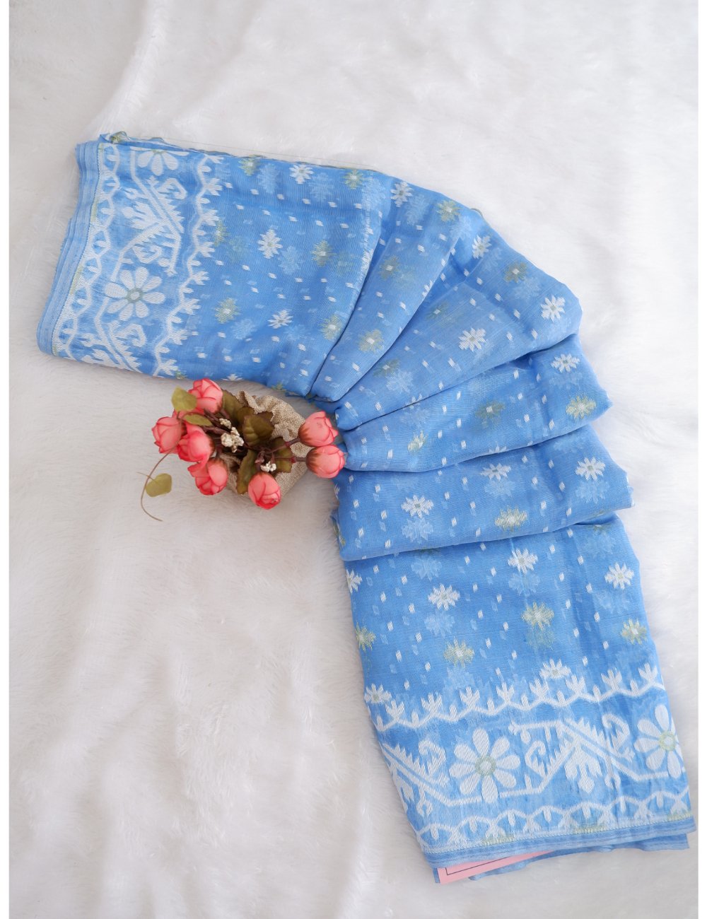 Blue Cotton Jamdhani Saree