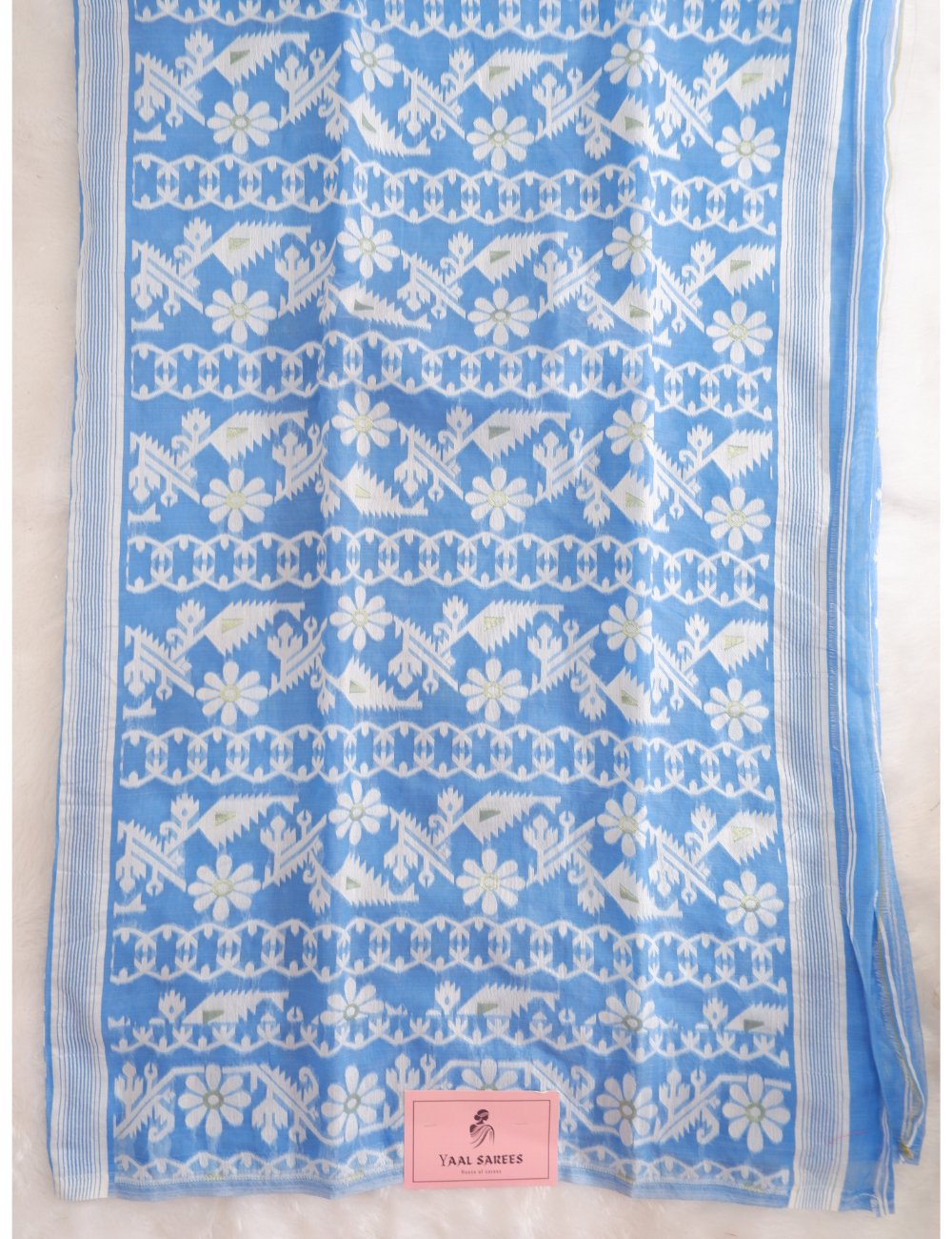 Blue Cotton Jamdhani Saree