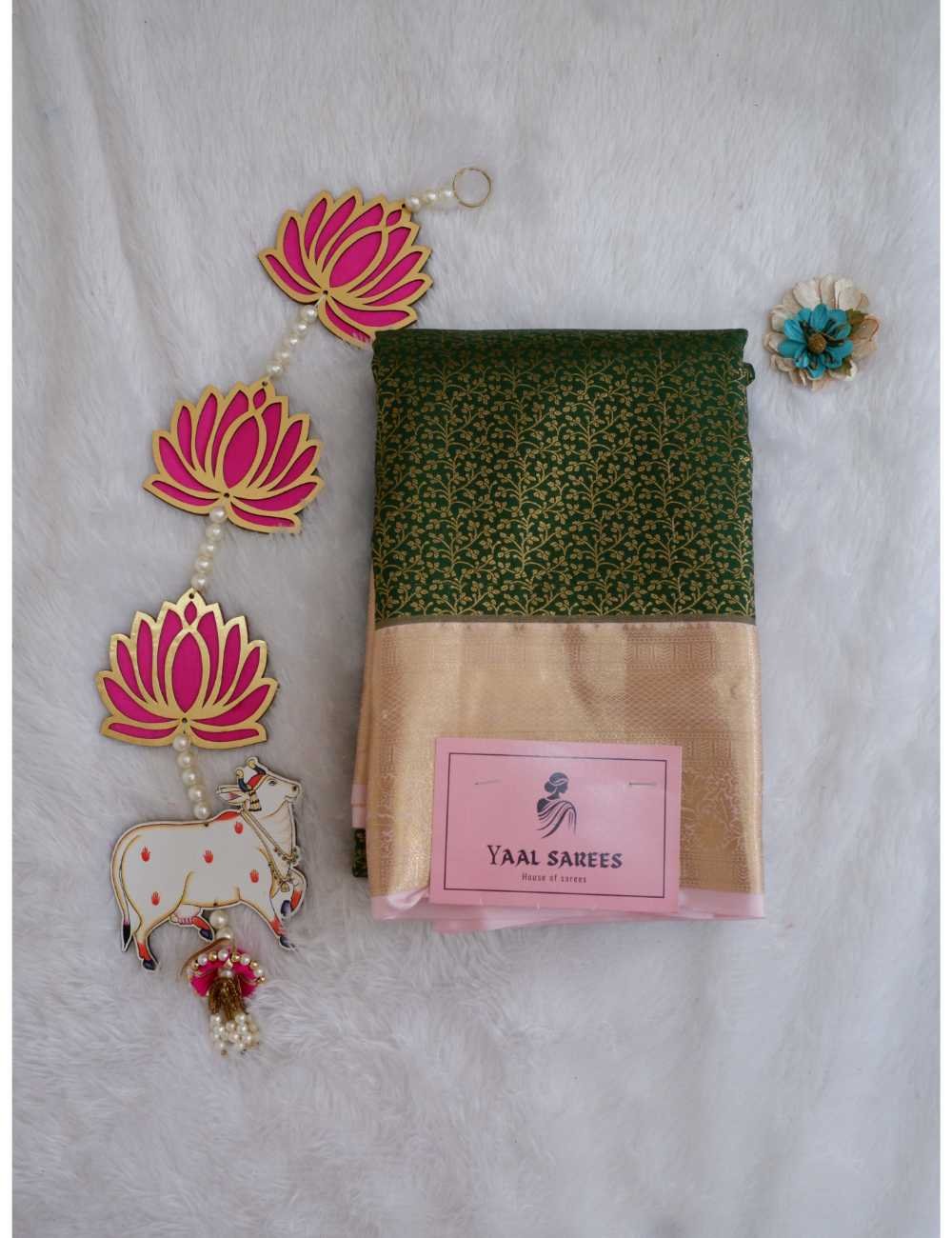 Green & Baby Pink Semi Silk Saree