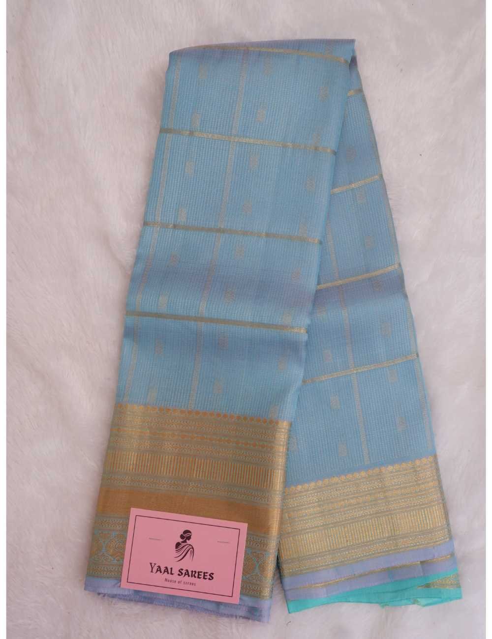 Light Blue & Pista Green Pure Silk Saree