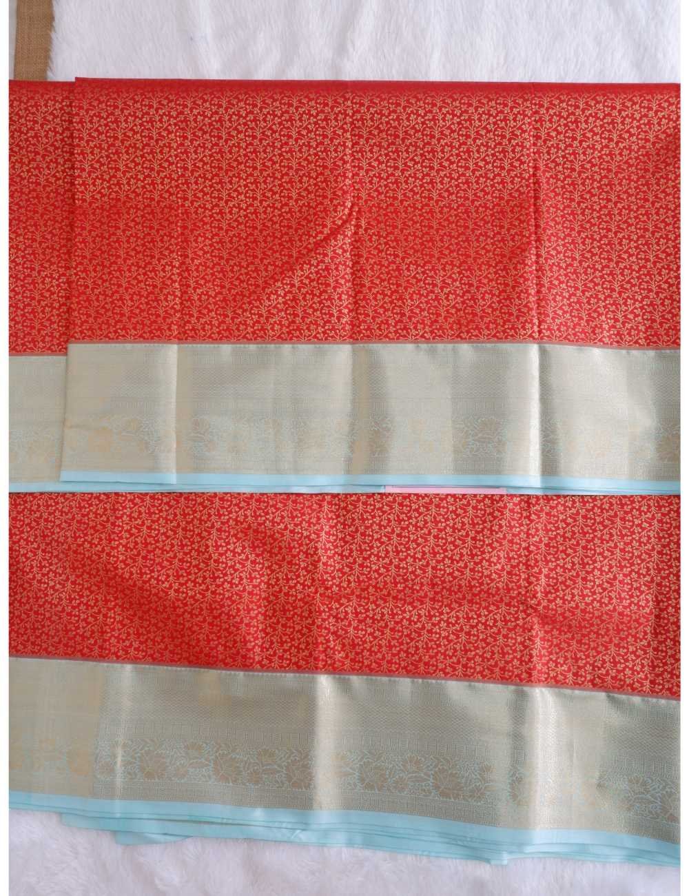 Red & Mint Blue Semi Silk Saree