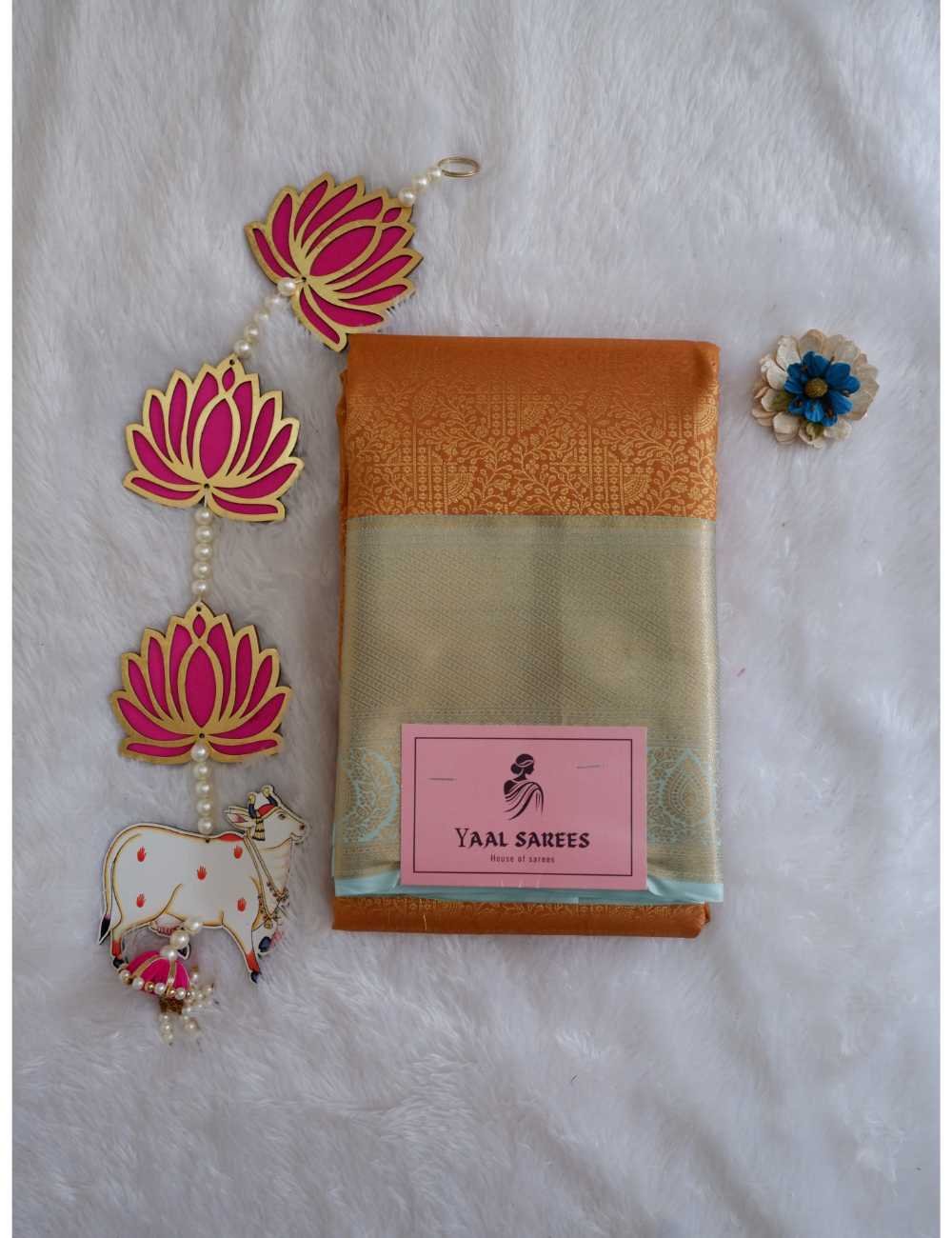 Mustard & Mint Blue Semi Silk Saree
