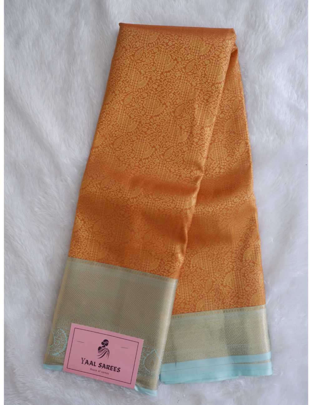Mustard & Mint Blue Semi Silk Saree