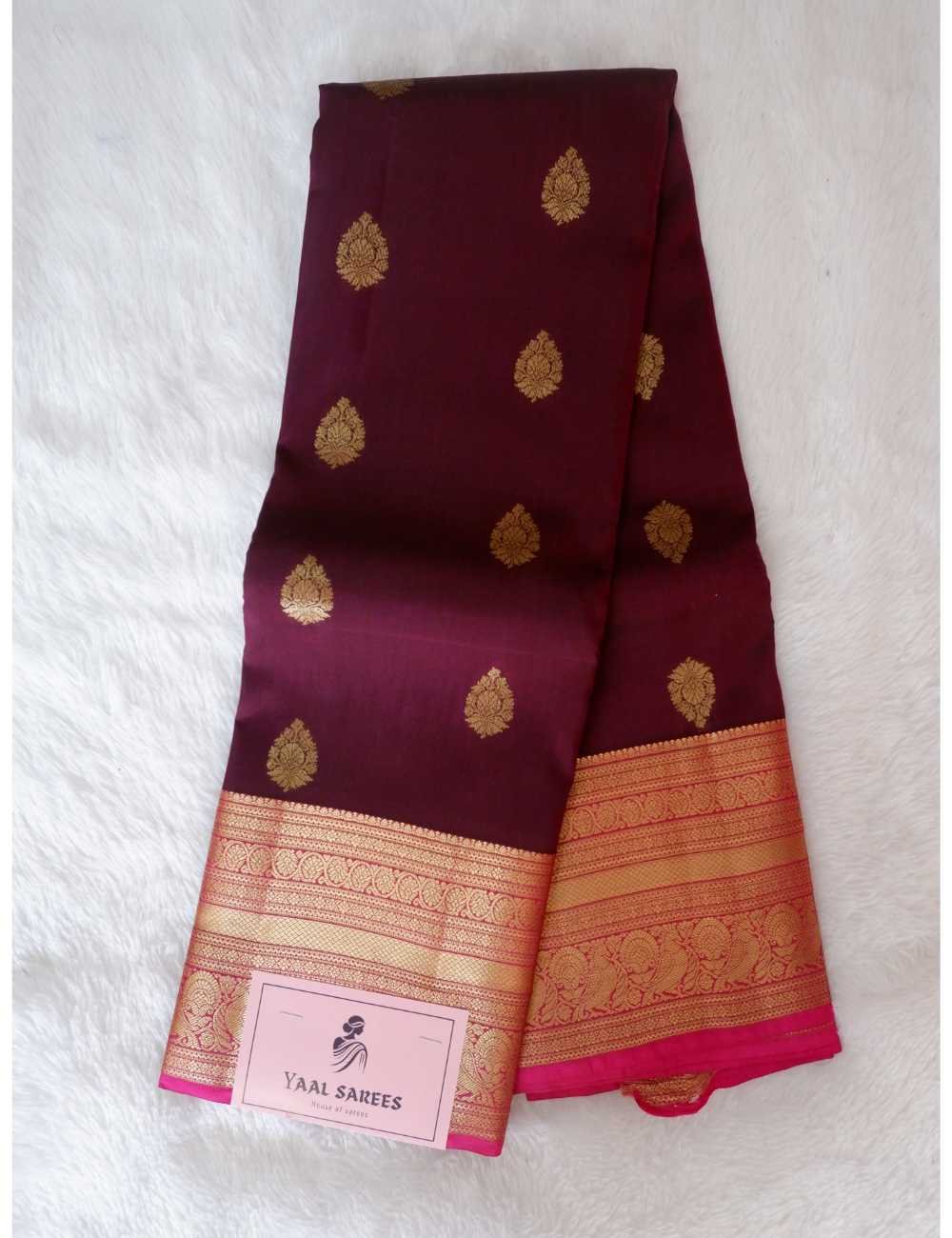 Wine & Pink Pure Silk Saree