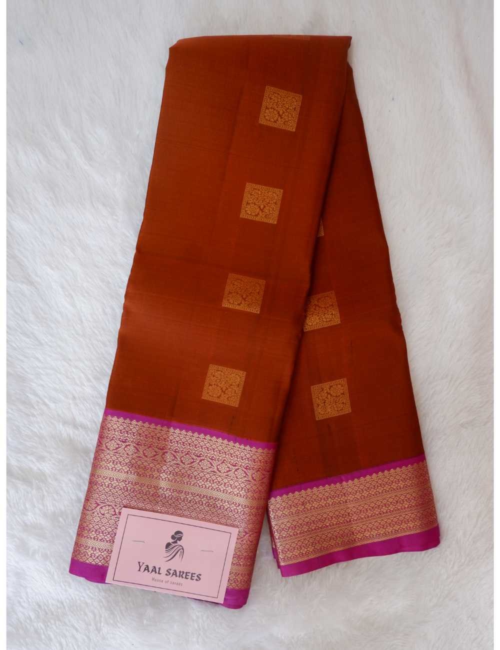 Rust & Purple Pure Silk Saree
