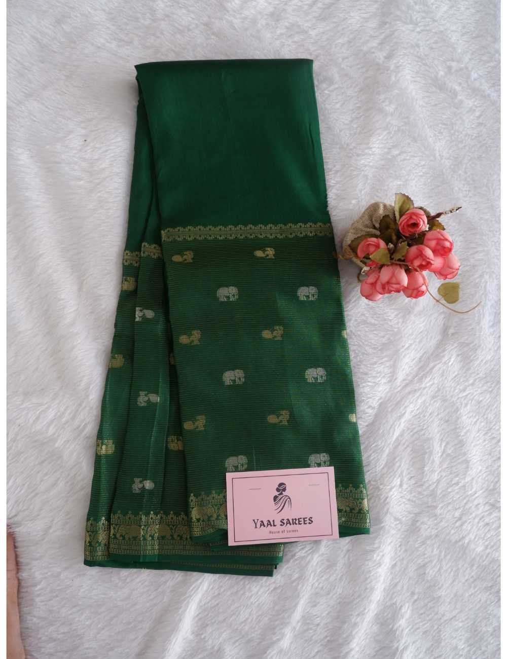 Green Chinon Silk Saree with Kanchi Border Online