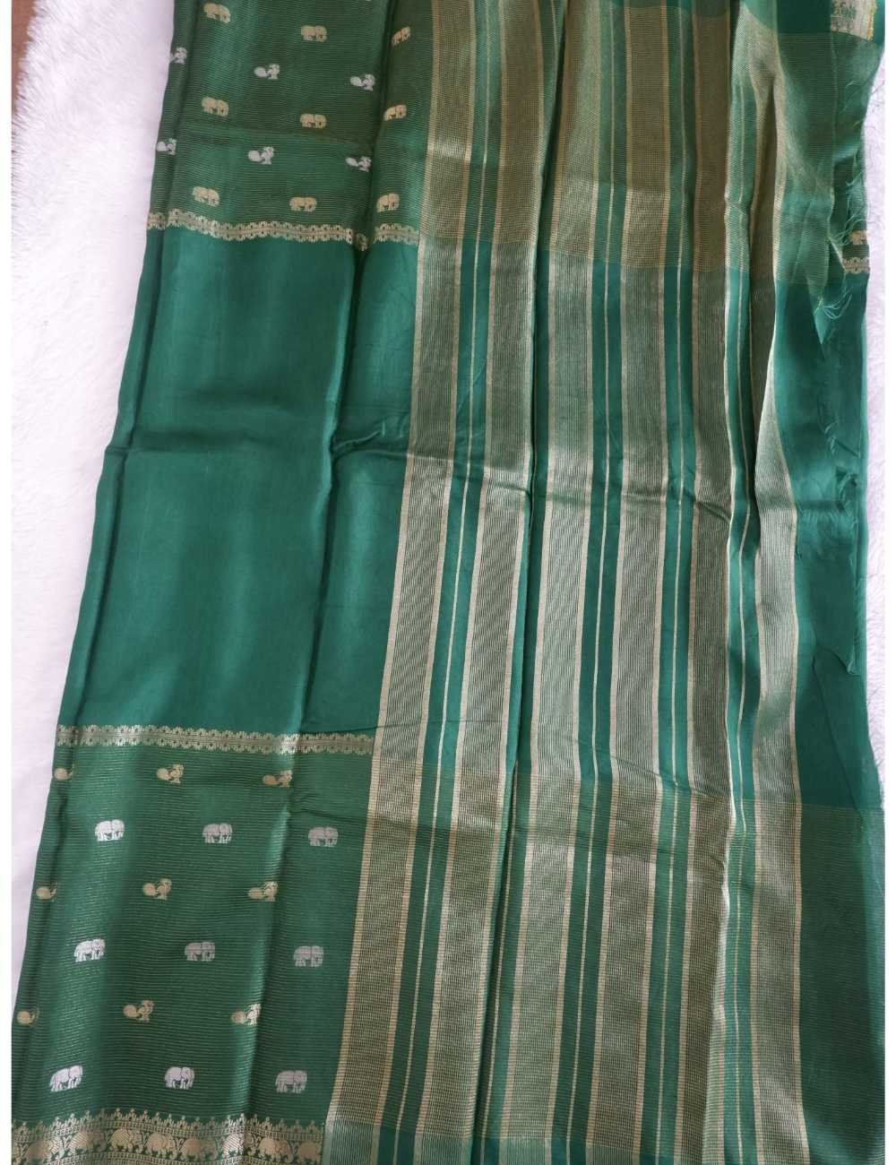 Green Chinon Silk Saree with Kanchi Border Online