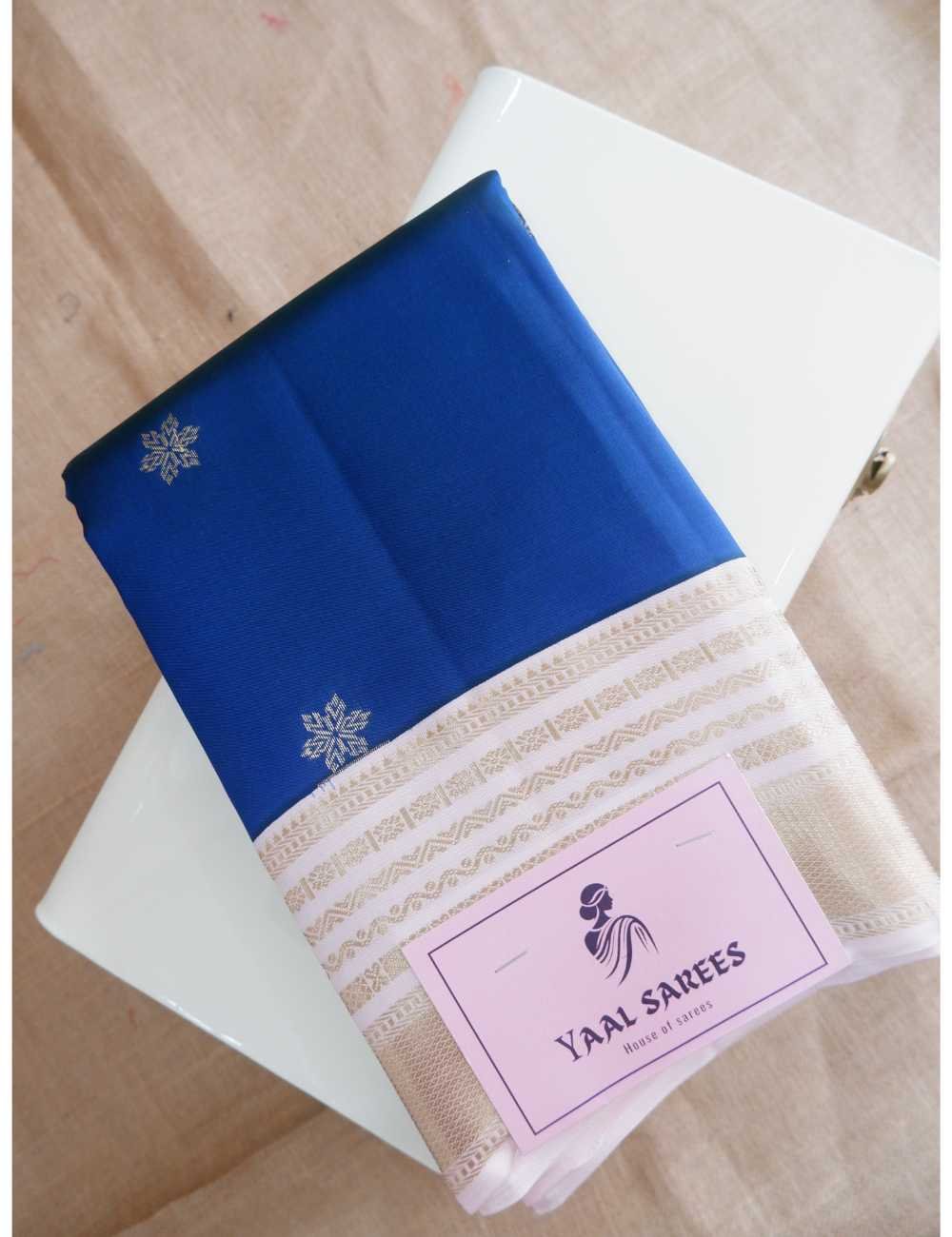 Ink Blue & Baby Pink Pure Silk Saree