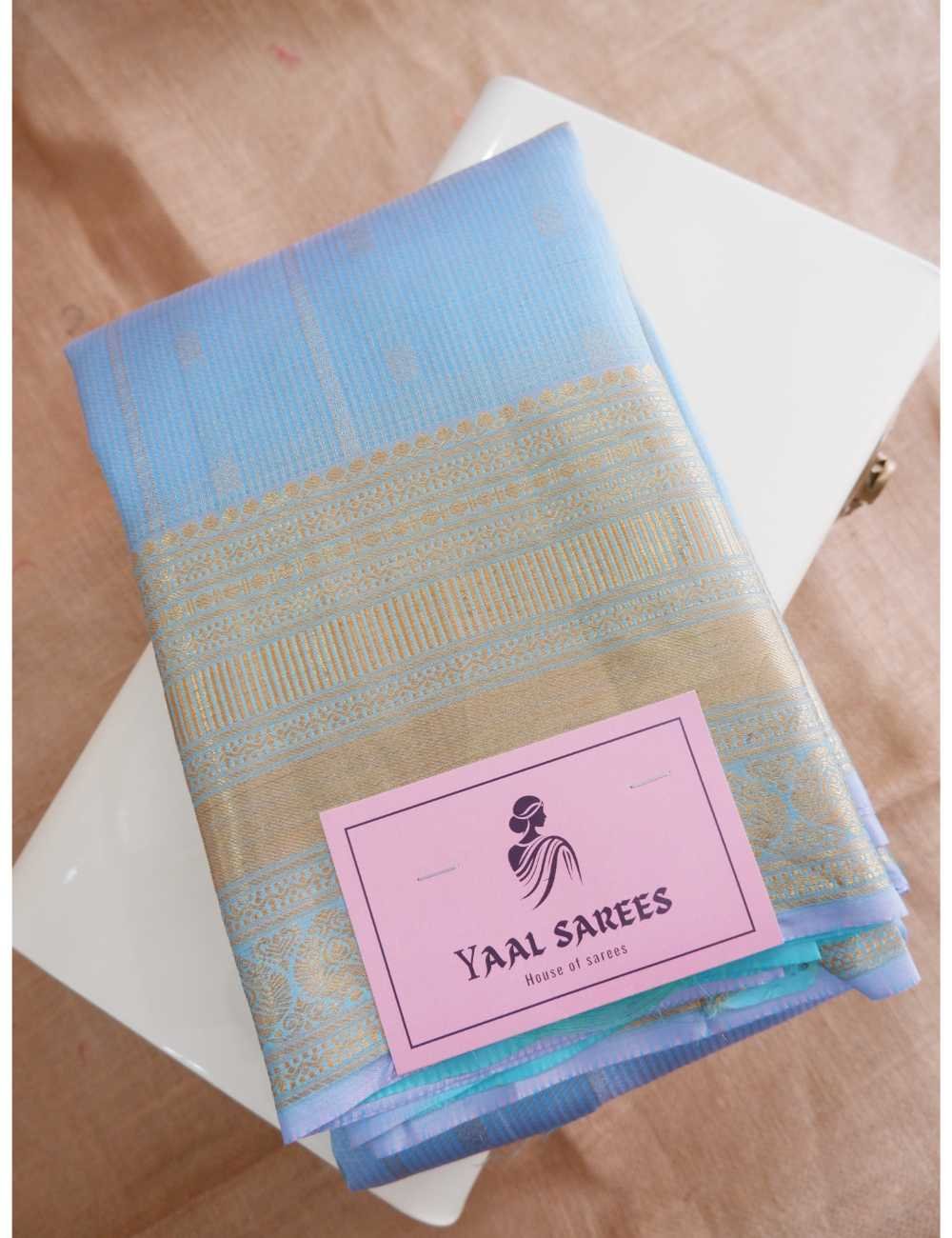 Light Blue & Pista Green Pure Silk Saree