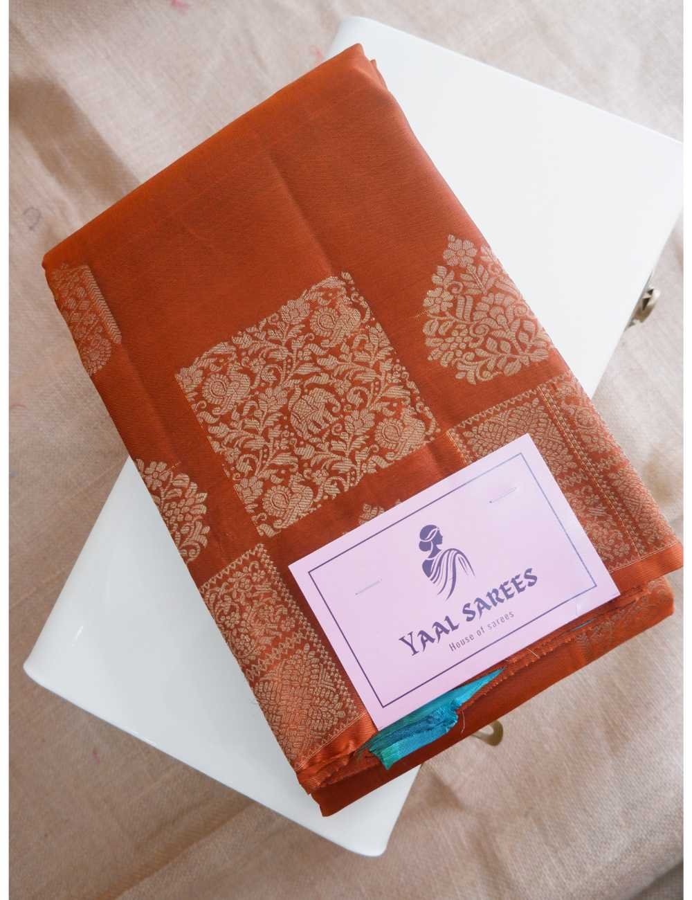 Rust & Rama Green Pure Silk Saree