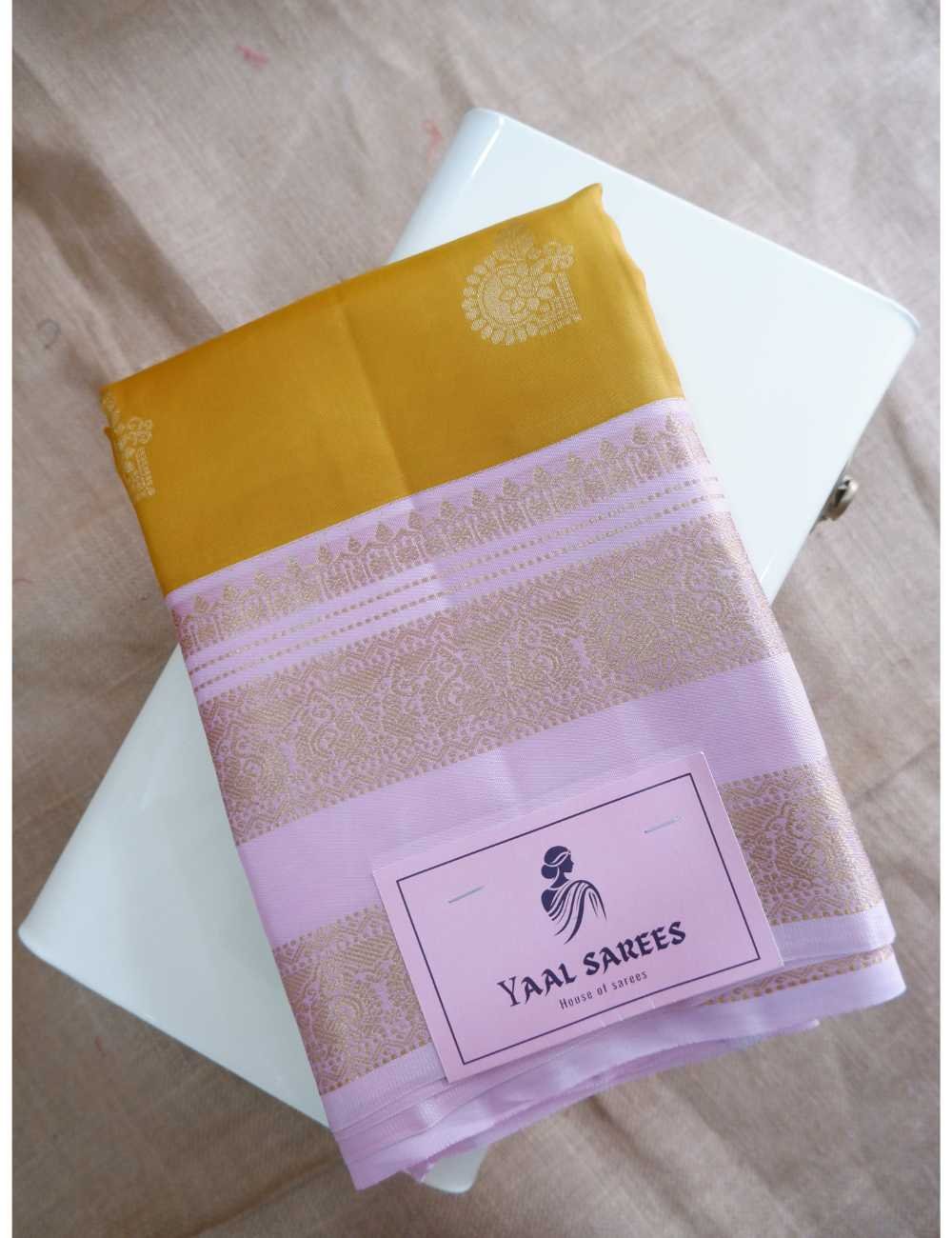 Yellow & Baby Pink Pure Silk Saree