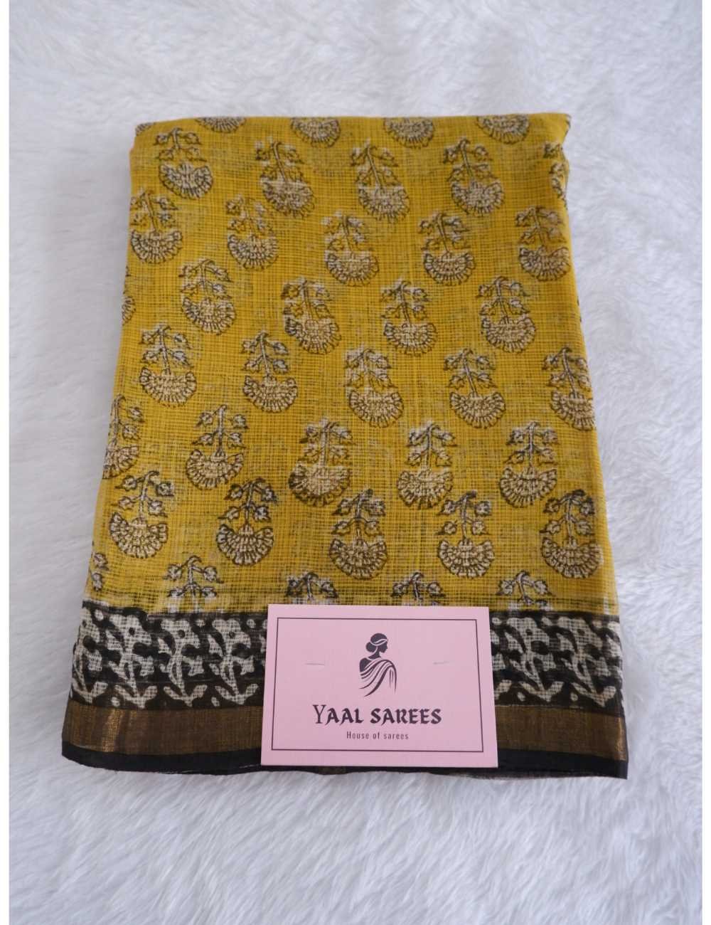 Mustard Kota Doria Saree with Black Border