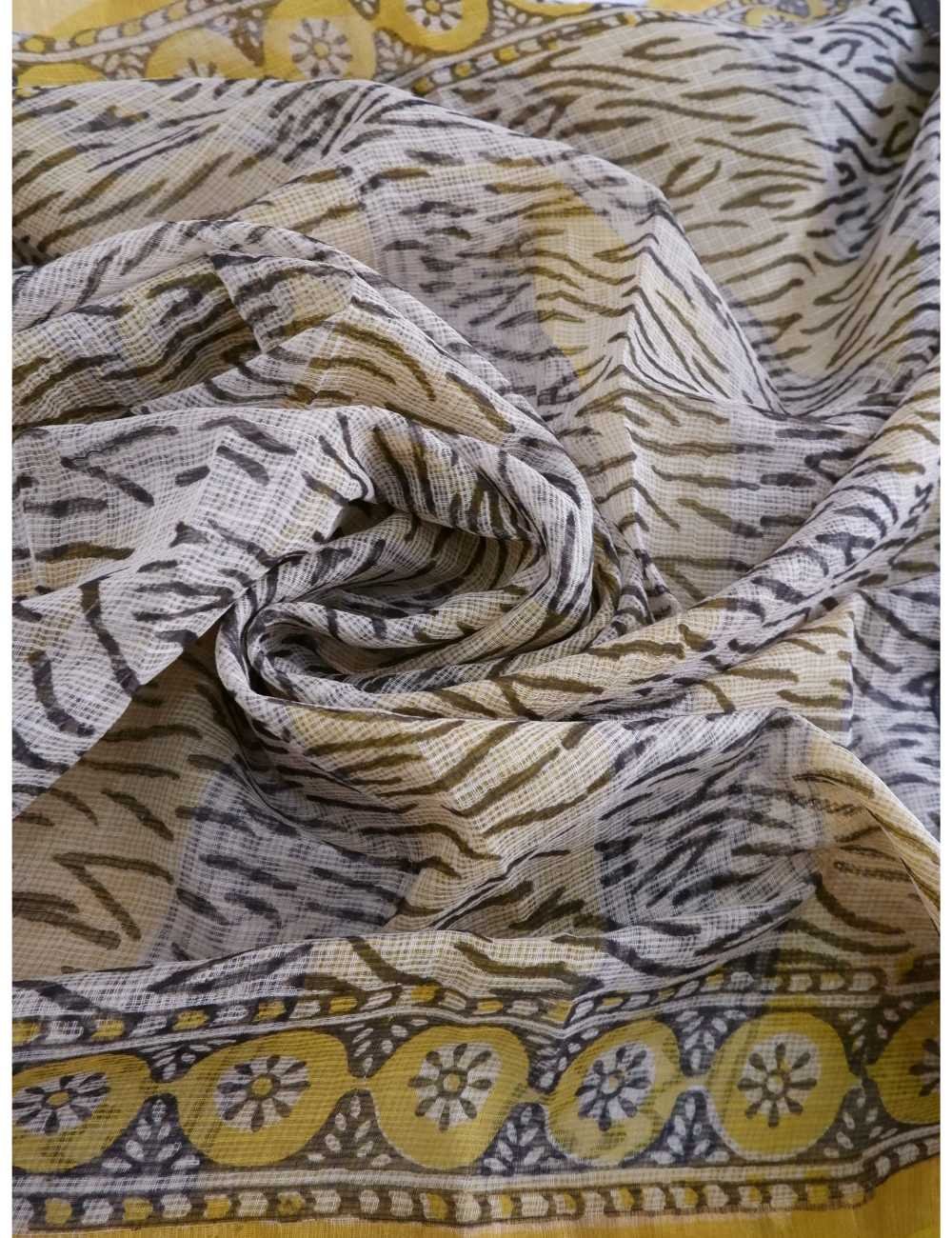 Black Kota Doria Saree with Mustard Border Online