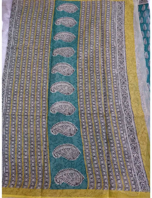 Green Kota Doria Saree with Leaf Print Online