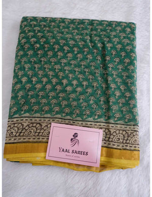 Green Kota Doria Saree with Floral Print Online