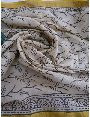 Green Kota Doria Saree with Floral Print Online