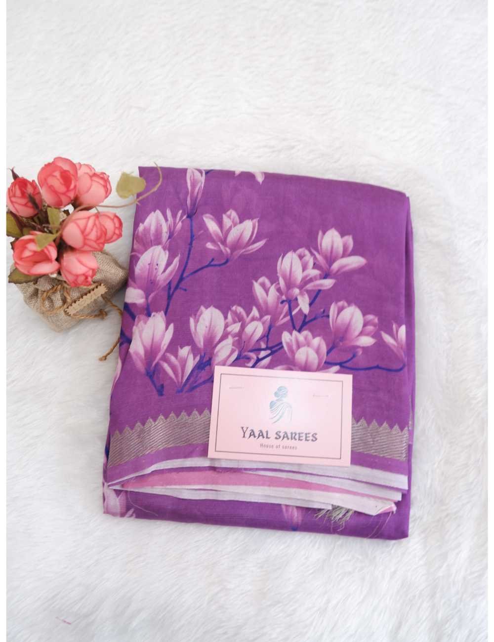 Purple Tulip Print Mangalagiri Silk Saree