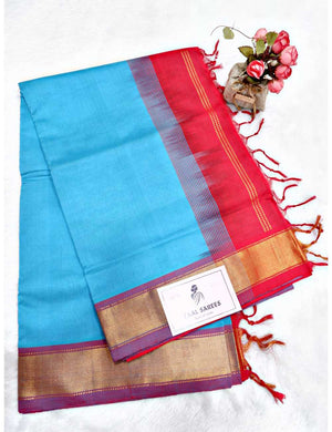 Blue Silk Cotton Saree with Gold Zari Border Online