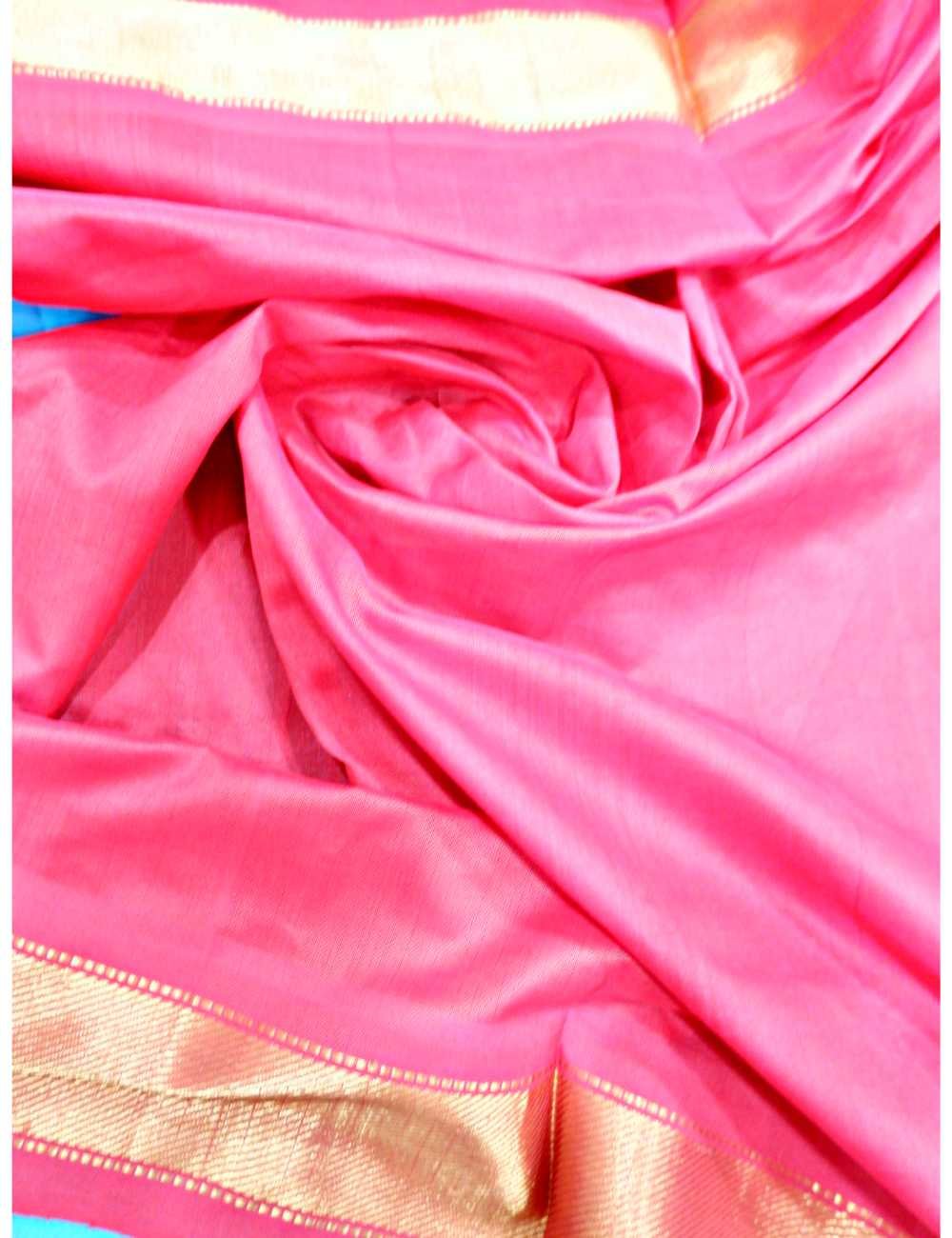 Blue Silk Cotton Saree with Gold Zari Border Online