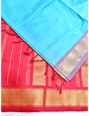 Blue Silk Cotton Saree with Gold Zari Border Online