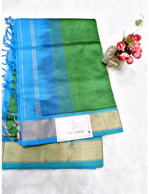 Green Silk Cotton Saree with Gold Zari Border Online