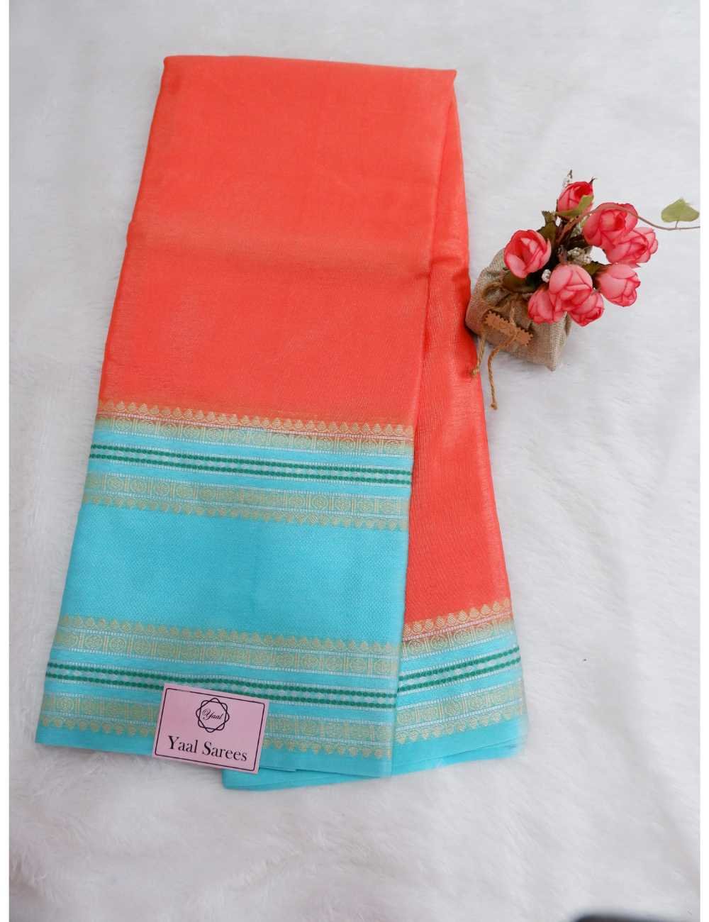 Sunset Orange Warm Silk Saree