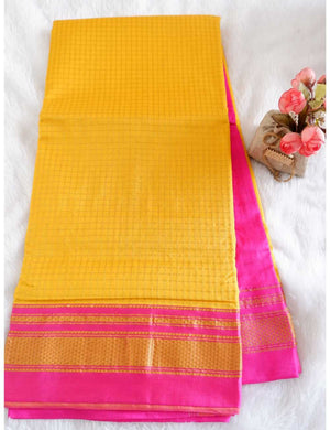 Ilkal Yellow Orange Checks Saree Online