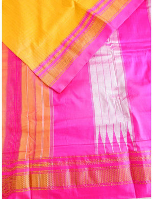 Ilkal Yellow Orange Checks Saree Online
