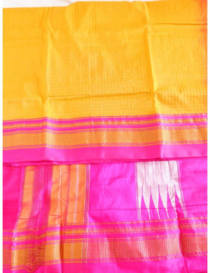 Ilkal Yellow Orange Checks Saree Online
