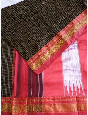 Ilkal Black Checks Saree Online