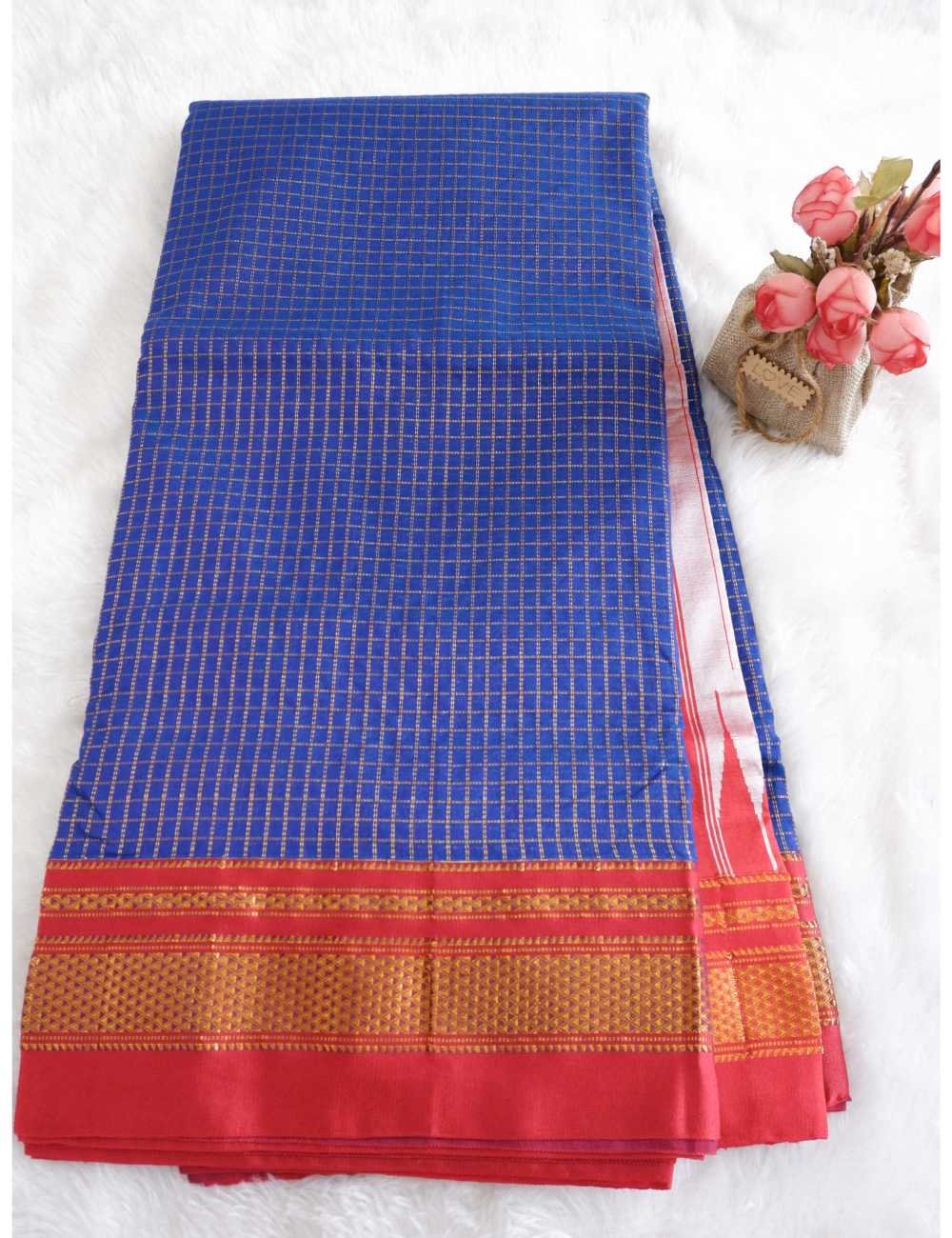Ilkal Blue Checks Saree Online