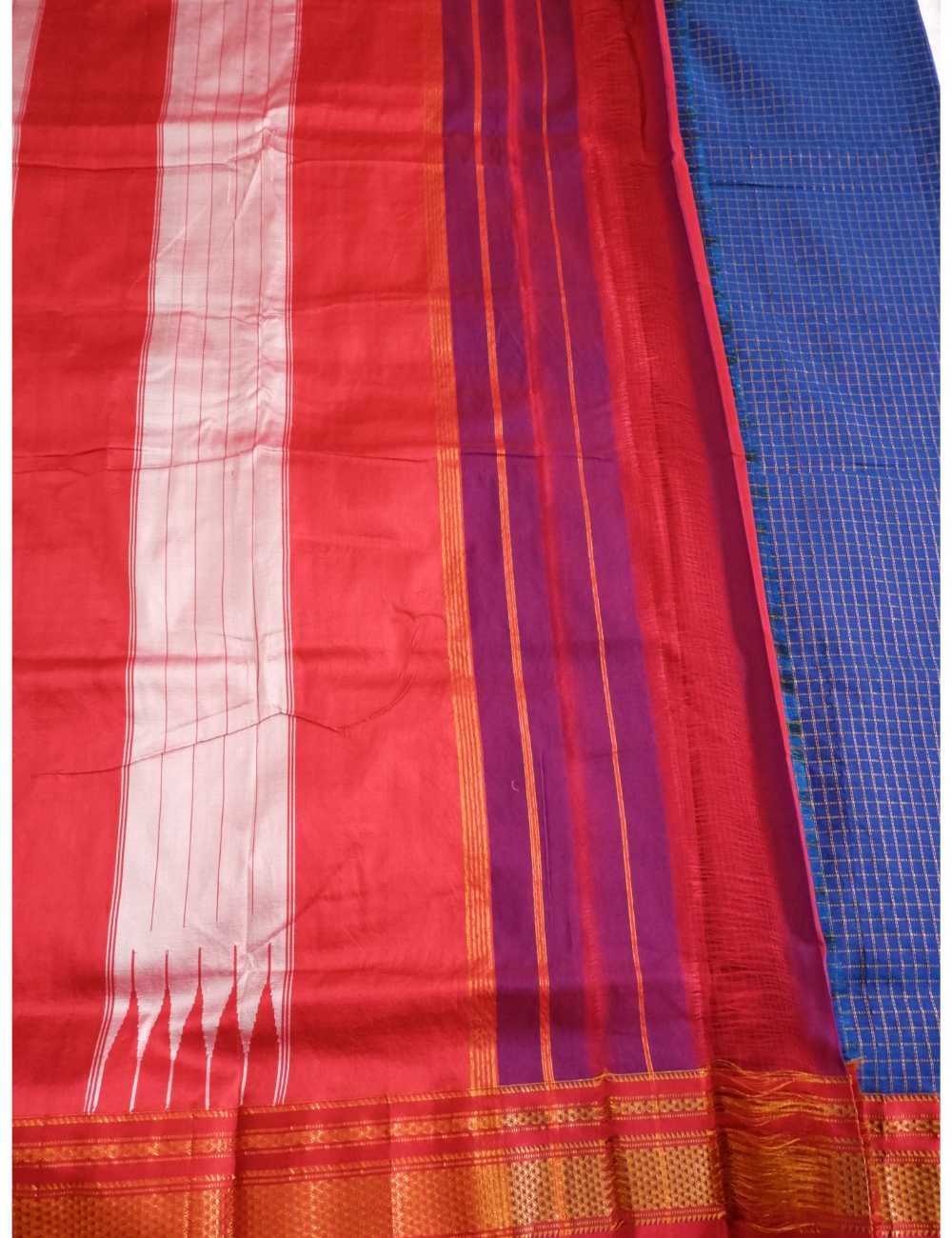Ilkal Blue Checks Saree Online