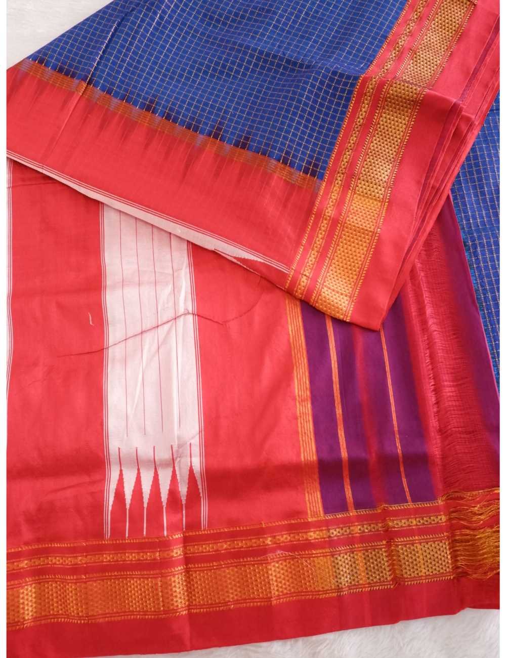 Ilkal Blue Checks Saree Online