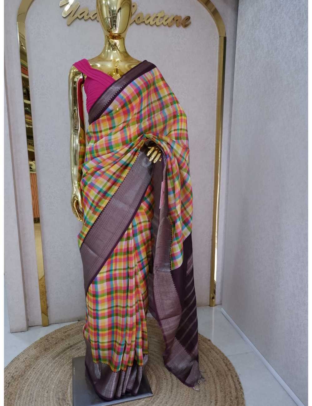 Mangalgiri Multicolour Big Checks Saree