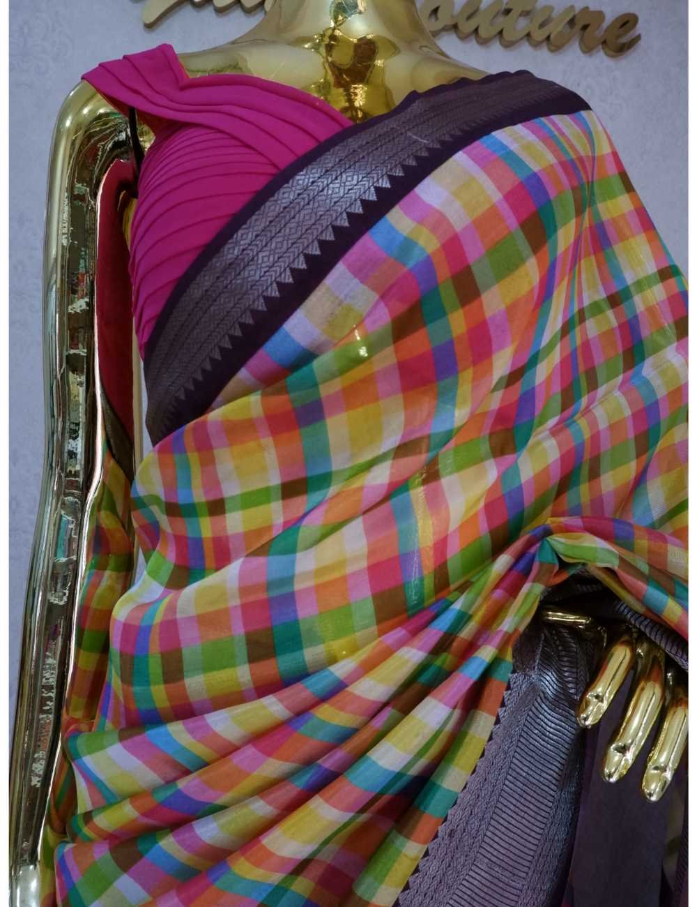 Mangalgiri Multicolour Big Checks Saree