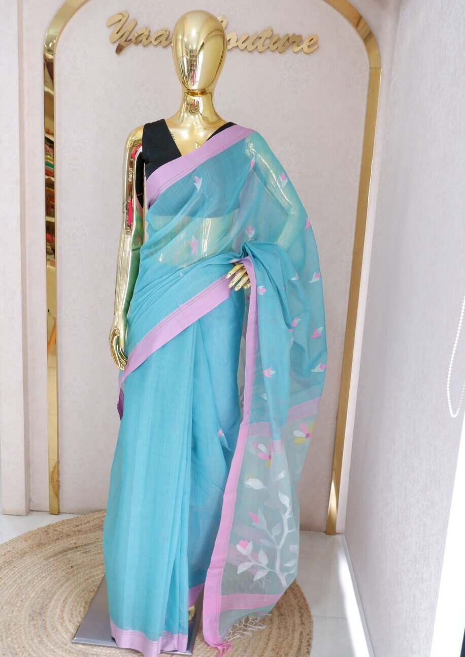 Mint Blue Jamdani Saree