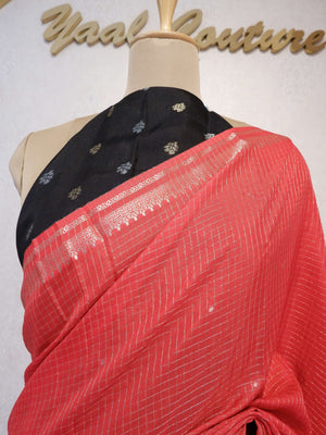Assamese Handloom Red Saree with Black Contrast Blouse Online
