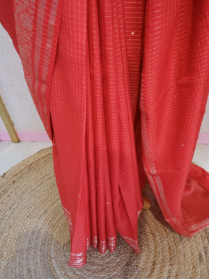 Assamese Handloom Red Saree with Black Contrast Blouse Online