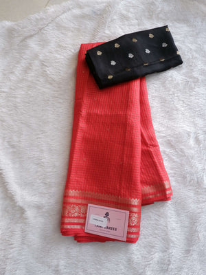 Assamese Handloom Red Saree with Black Contrast Blouse Online